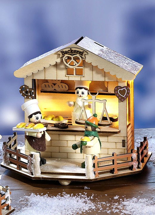 - Weihnachtsmarktstand aus Holz mit LED-Beleuchtung, in Farbe NATUR, in Ausführung Stand Bäckerei Ansicht 1