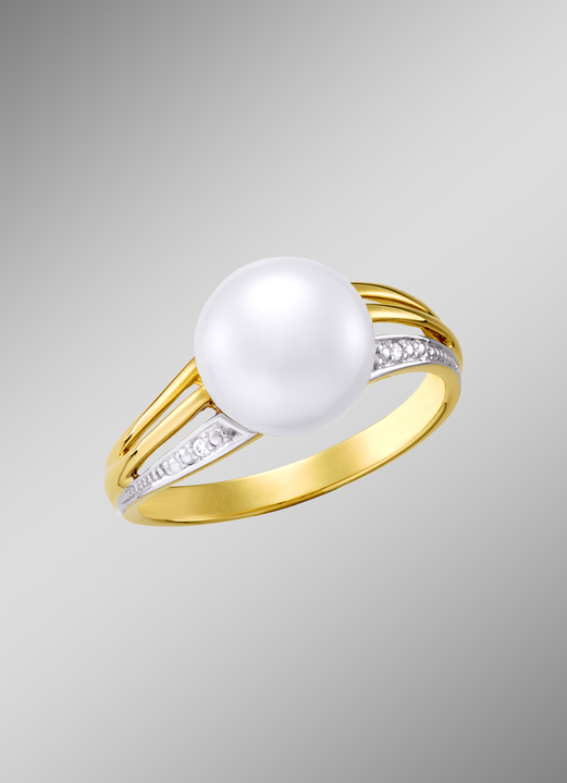 Ringe - Zauberhafter Damenring mit Diamanten und Süßwasser-Zuchtperle, in Größe 160 bis 220, in Farbe  Ansicht 1