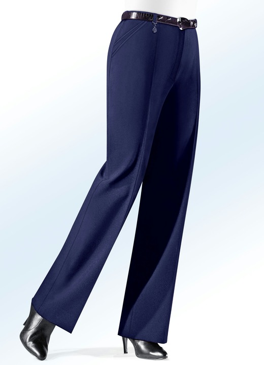 Hosen mit Knopf- und Reißverschluss - Hose mit Zieranhänger in 6 Farben, in Größe 019 bis 100, in Farbe MARINE Ansicht 1