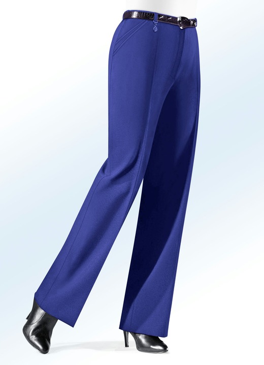 Hosen mit Knopf- und Reißverschluss - Hose mit Zieranhänger in 6 Farben, in Größe 019 bis 100, in Farbe ROYALBLAU Ansicht 1