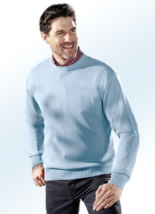 Uni - Pullover mit rundem Halsausschnitt in 4 Farben, in Größe 044 bis 062, in Farbe BLEU Ansicht 1