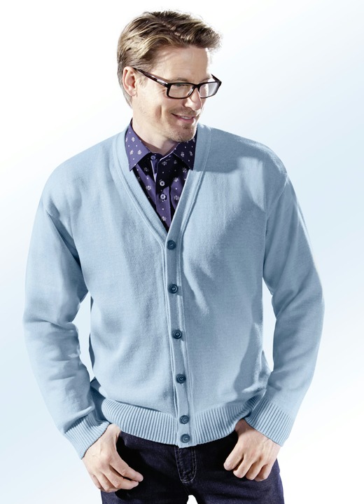 Strickjacken - Cardigan mit durchgehender Knopfleiste in 4 Farben Strickjacken - Cardigan mit durchgehender Knopfleiste in 4 Farben, in Größe 044 bis 062, in Farbe BLEU