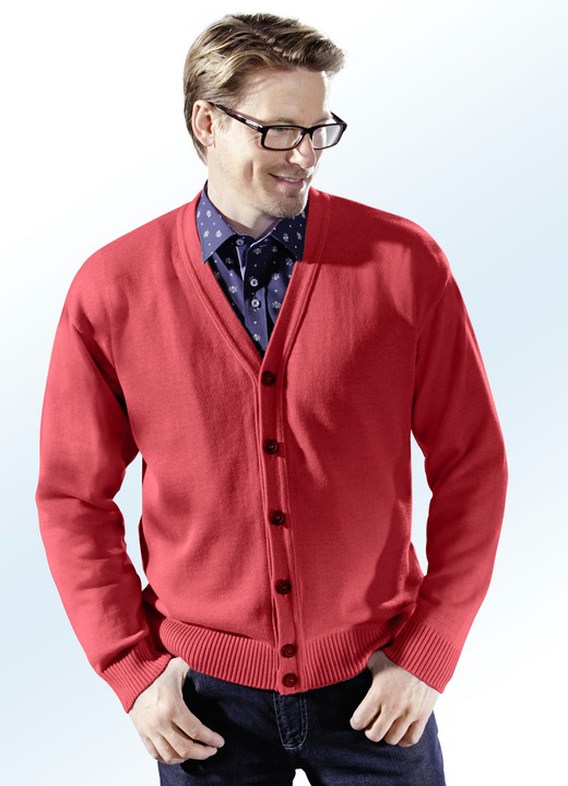 Strickjacken - Cardigan mit durchgehender Knopfleiste in 4 Farben Strickjacken - Cardigan mit durchgehender Knopfleiste in 4 Farben, in Größe 044 bis 062, in Farbe ROT