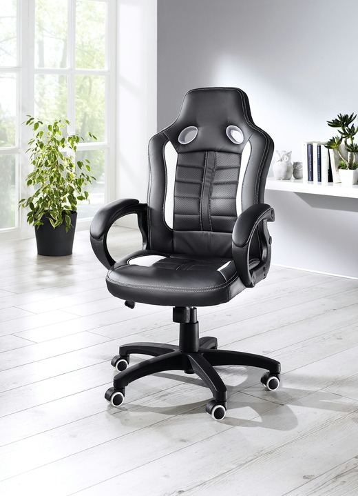 - Chefsessel mit Loch-Applikation in Race-Optik, in Farbe SCHWARZ-WEISS