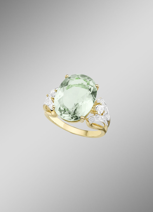 Ringe - Damenring mit grünem Amethyst, Weißtopas und Diamanten, in Größe 160 bis 220, in Farbe  Ansicht 1