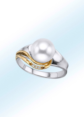 Eleganter Damenring mit Brillanten und Süßwasser-Zuchtperle