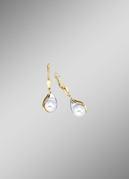 - Ohrringe mit Perle und Diamanten, in Farbe  Ansicht 1