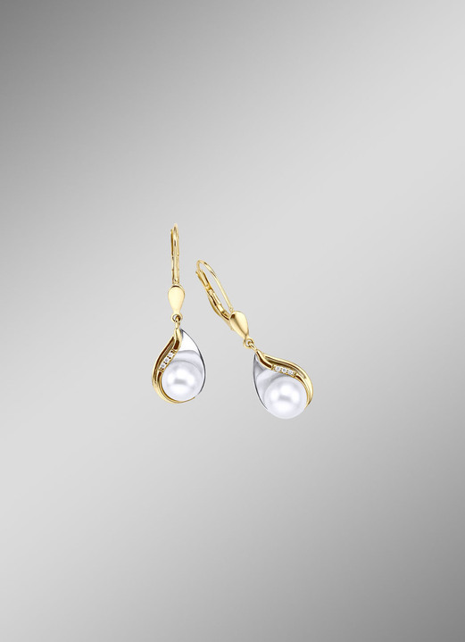 - Ohrringe mit Perle und Diamanten, in Farbe  Ansicht 1