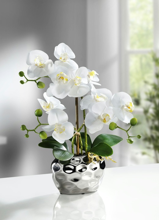 Kunst- & Textilpflanzen - Orchidee im Topf, in Farbe SILBER