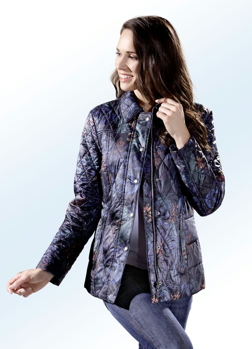 Kurz - Jacke mit Blüten- und Blätterdessin, in Größe 036 bis 054, in Farbe NACHTBLAU