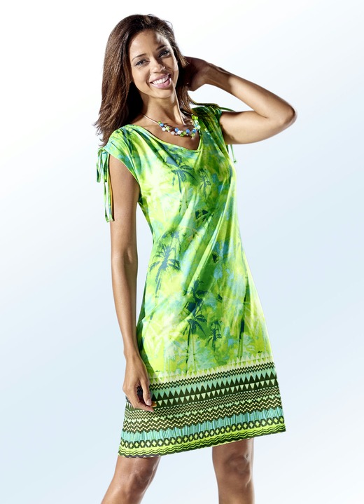 - Kleid mit überschnittenen Ärmeln und Bordüre, in Größe 036 bis 054, in Farbe KIWI-BUNT Ansicht 1