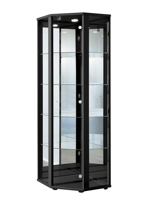 Vitrinen - Eck-Vitrine mit LED-Beleuchtung, in Farbe SCHWARZ Ansicht 1