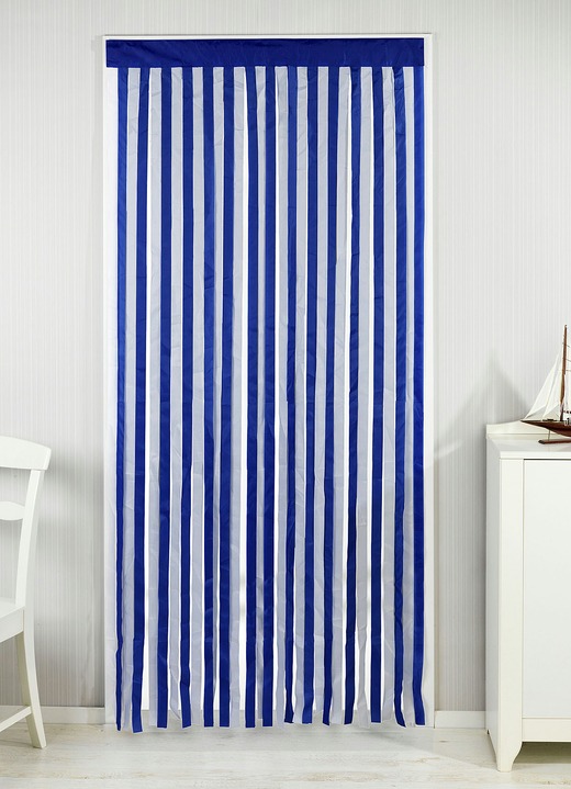 Sicht- & Sonnenschutz - Türvorhang aus Polyesterbändern , in Farbe BLAU-WEIß Ansicht 1