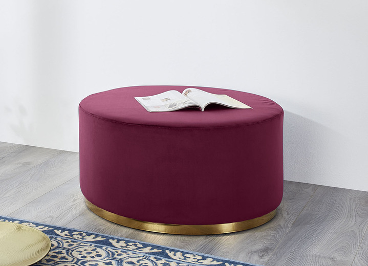 - Hocker mit Metallsockel und Bezug aus Samt, in Farbe BORDEAUX, in Ausführung groß
