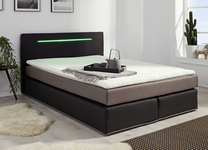 - Boxspringbett mit Topper und LED-Beleuchtung, in Farbe ANTHRAZIT-TAUPE Ansicht 1