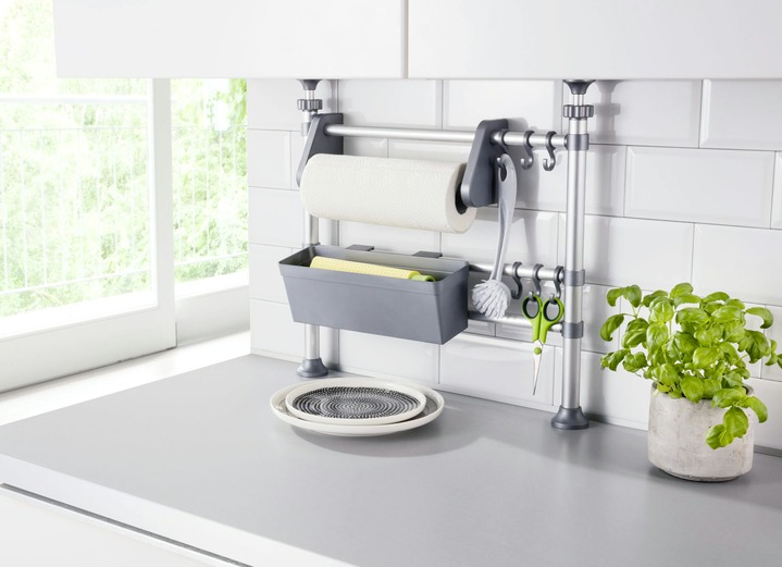 - Teleskop Küchenregal, in Farbe GRAU-SILBER