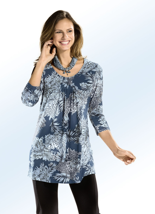 3/4-Arm - Longshirt mit Allover-Dessin in 3 Farben 3/4-Arm - Longshirt mit Allover-Dessin in 3 Farben, in Größe 038 bis 056, in Farbe RAUCHBLAU