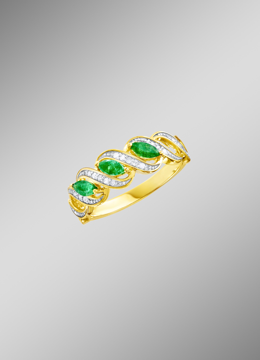 Ringe - Damenring mit Diamanten und Smaragde, in Größe 160 bis 220, in Farbe