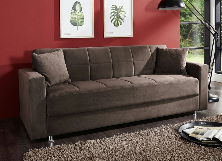Schlafsofas - Klick-Klack-Sofa mit Dekokissen, in Farbe DUNKELBRAUN Ansicht 1
