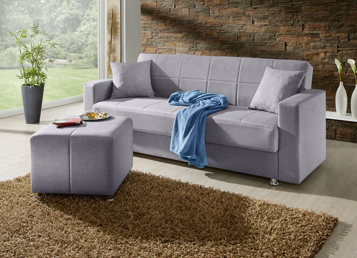 Schlafsofas - Klick-Klack-Sofa mit Hocker und Dekokissen, in Farbe GRAU Ansicht 1