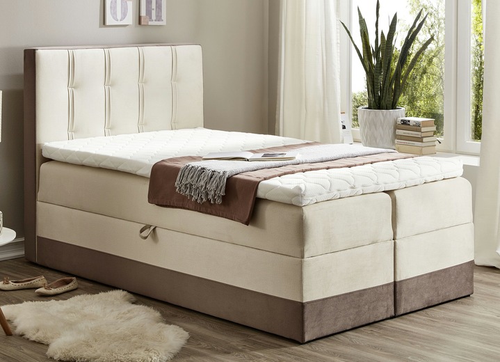 Boxspringbetten - Boxspringbett mit Topper und 2 Bettkästen, in Farbe BEIGE-BRAUN Ansicht 1