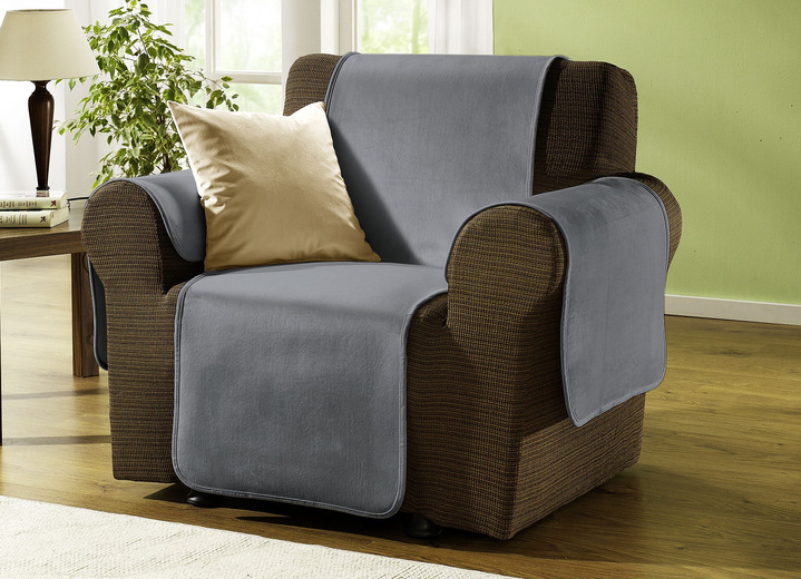 Sessel- & Sofaüberwürfe - Edel und angenehm: Rutschfeste Wohnaccessoires für Sie!, in Größe 101 (Sesselschoner 50x150 cm) bis 905 (2 Kissenbezüge, je 40x 40 cm), in Farbe ANTHRAZIT Ansicht 1