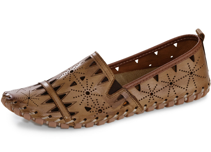 Slipper & Schnürschuhe - Gemini, sommerliche Damen-Slipper, Weite G, mit herausnehmbarem Fußbett, in Größe 036 bis 042, in Farbe COGNAC Ansicht 1