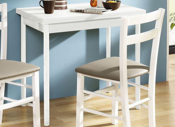 Küchenmöbel - Esstisch mit Beinen aus massiver Buche, in Farbe WEISS Ansicht 1