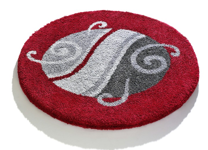 Badgarnituren - Badgarnitur mit 20 mm Florhöhe von Grund, in Größe 100 (Vorleger halbrund, 50/ 80 cm) bis 112 (WC-Deckelbezug, 47/ 50 cm), in Farbe ROT-GRAU Ansicht 1