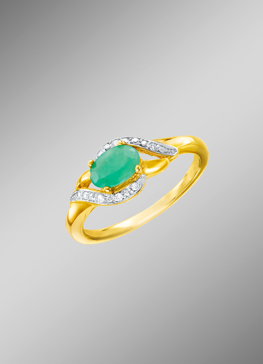 Ringe - Damenring mit Smaragd und Diamanten, in Größe 160 bis 220, in Farbe