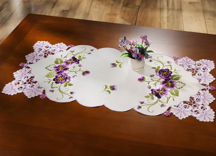 Tischdecken - Tisch- und Raumdekoration mit Blüten in Spitzen-Optik, in Größe 102 (Läufer, 40/ 85 cm) bis 404 (Kissenbezug, 40/ 40 cm), in Farbe SEKT Ansicht 1