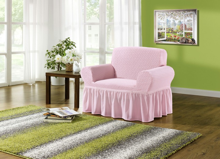 - Stretchbezüge in verschiedenen Ausführungen und Farben, in Größe 101 (Sesselbezug) bis 106 (Stuhlbezug), in Farbe ROSA Ansicht 1