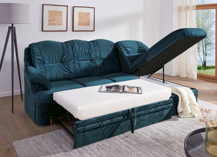 Schlafsofas - Polstermöbel mit Bettfunktion und Bettkasten, in Farbe GRÜN, in Ausführung Polsterecke, 252x155 cm Ansicht 1