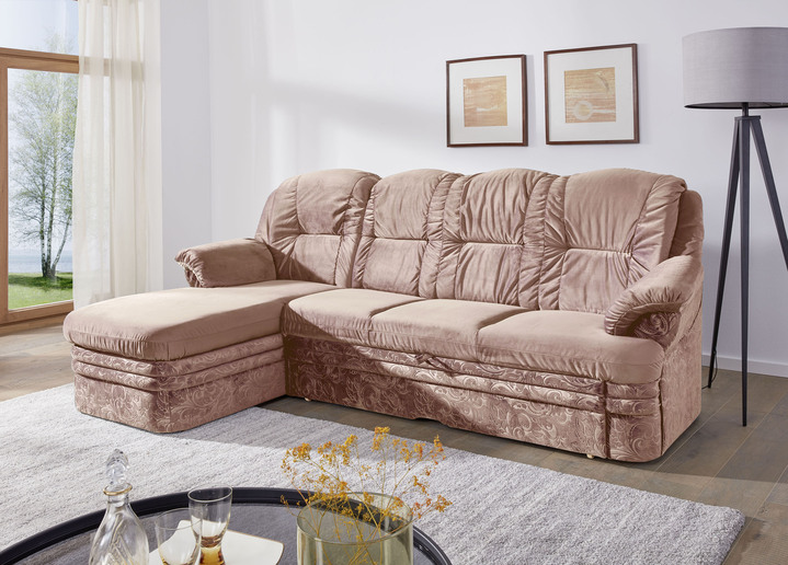 Schlafsofas - Polstermöbel mit Bettfunktion und Bettkasten, in Farbe BEIGE, in Ausführung Polsterecke, 252x155 cm Ansicht 1