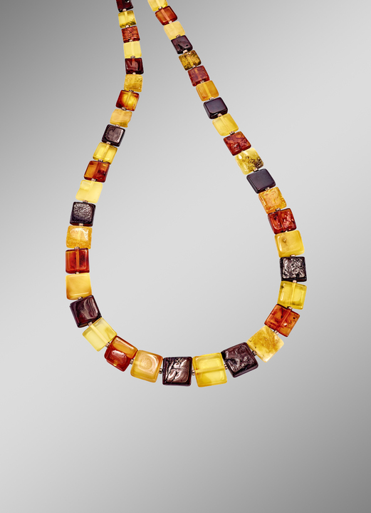Halsketten - Tolle Halskette mit echten bunten Bernstein-Quadraten, in Farbe  Ansicht 1