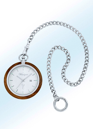 Taschenuhr mit Walnuss und Edelstahl Gehäuse