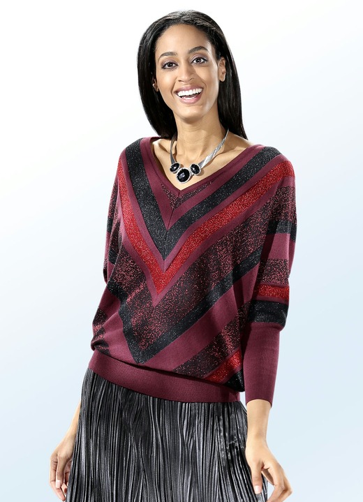 - Pullover mit Baumwolle und interessantem Streifendessin, in Größe L 44/46) bis XXL (52/54), in Farbe BORDEAUX-MULTICOLOR