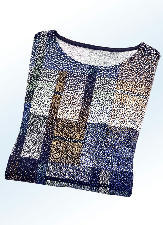 Langarm - Shirt mit farbbrillantem Inkjet-Druck in 2 Farben Langarm - Shirt mit farbbrillantem Inkjet-Druck in 2 Farben, in Größe 038 bis 054, in Farbe ROYALBLAU-BUNT