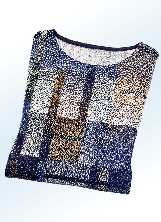 Langarm - Shirt mit farbbrillantem Inkjet-Druck in 2 Farben, in Größe 038 bis 054, in Farbe ROYALBLAU-BUNT Ansicht 1