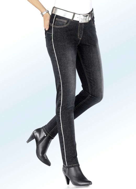 Hosen - Jeans mit funkelndem Zierband, in Größe 017 bis 092, in Farbe SCHWARZ Ansicht 1