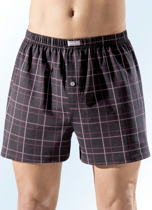 Pants & Boxershorts - Mehrfachpack Boxershorts mit knöpfbarem Eingriff, bunt, in Größe 005 bis 016, in Farbe 1X SCHWARZ-BUNT, 1X ROT-BUNT, 1X SCHWARZ UNI, in Ausführung Dreierpack Boxershorts