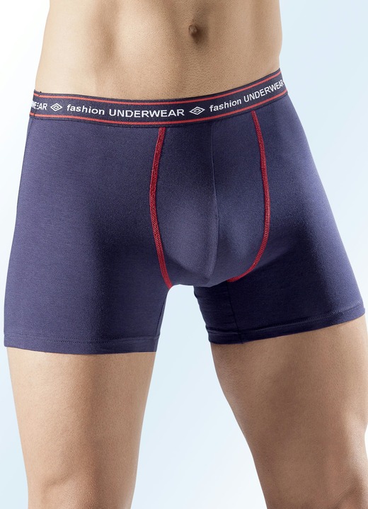 - Fünferpack Pants mit Kontrastnähten, uni, in Größe 004 bis 010, in Farbe 3X MARINE-ROT, 2X SCHWARZ-ROT