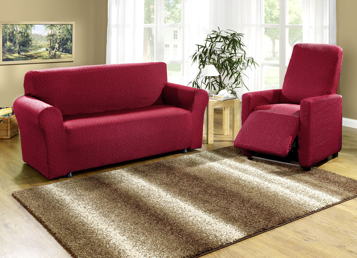 Sessel- & Sofaüberwürfe - Stretchbezüge mit schöner Strukturierung, in Größe 101 (Sesselbezug) bis 115 (Stuhlbezüge, 4er-Set), in Farbe ROT Ansicht 1