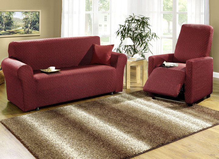 Sessel- & Sofaüberwürfe - Stretchbezüge mit schöner Strukturierung, in Größe 101 (Sesselbezug) bis 115 (Stuhlbezüge, 4er-Set), in Farbe ZIEGELROT Ansicht 1