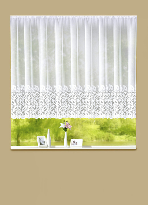 - Aparter Blumenfenster-Store, in Größe 123 (105x300) bis 165 (145x600), in Farbe WEISS