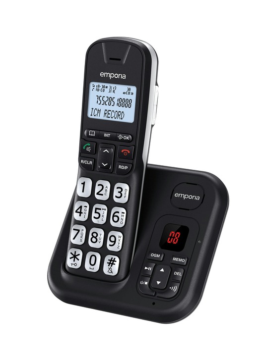 - Emporia Großtasten-Telefon, in Farbe SCHWARZ-SILBER, in Ausführung Großtasten-Telefon mit Anrufbeantworter