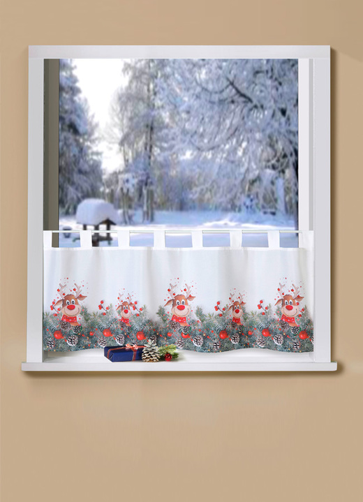 Weihnachten - Kurzstore mit Motiv Lustiger Elch, in Größe 662 (H30xB120 cm) bis 788 (H45xB120 cm), in Farbe BUNT Ansicht 1
