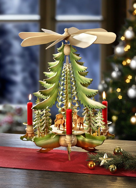 Weihnachten - Tischpyramide aus dem Erzgebirge, in Farbe NATUR-GRÜN