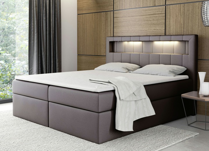 - Boxspringbett mit LED-Beleuchtung und Bettkasten, in Farbe BRAUN