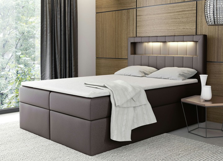 - Boxspringbett mit LED-Beleuchtung und Bettkasten, in Farbe BRAUN